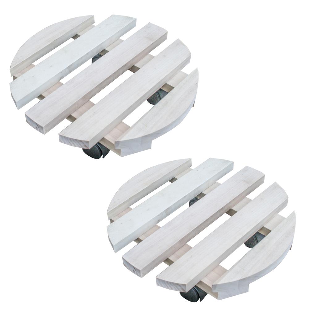 2 Piece Rolling Wood Plant Caddie - Round. Picture 2