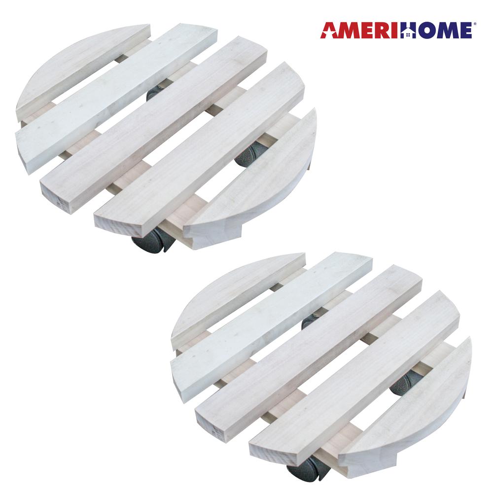 2 Piece Rolling Wood Plant Caddie - Round. Picture 1