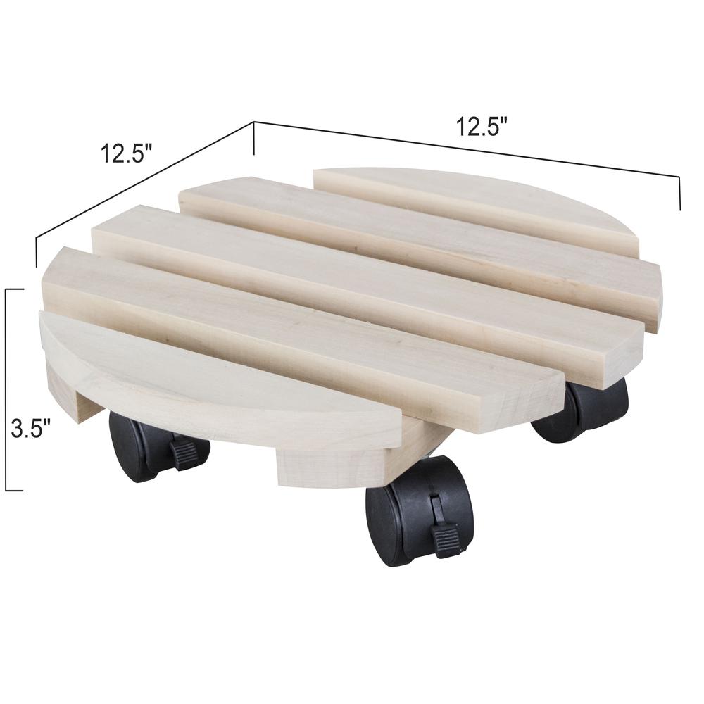2 Piece Rolling Wood Plant Caddie - Round. Picture 7
