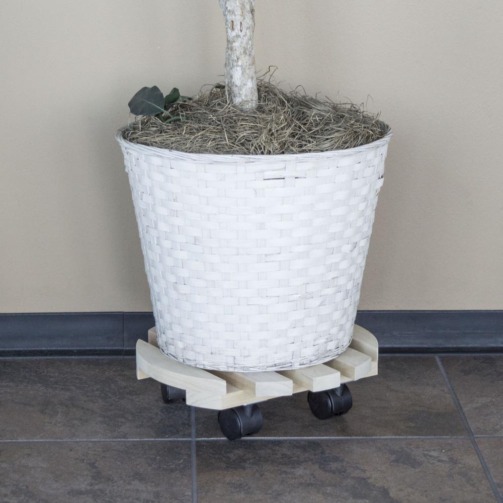 2 Piece Rolling Wood Plant Caddie - Round. Picture 3