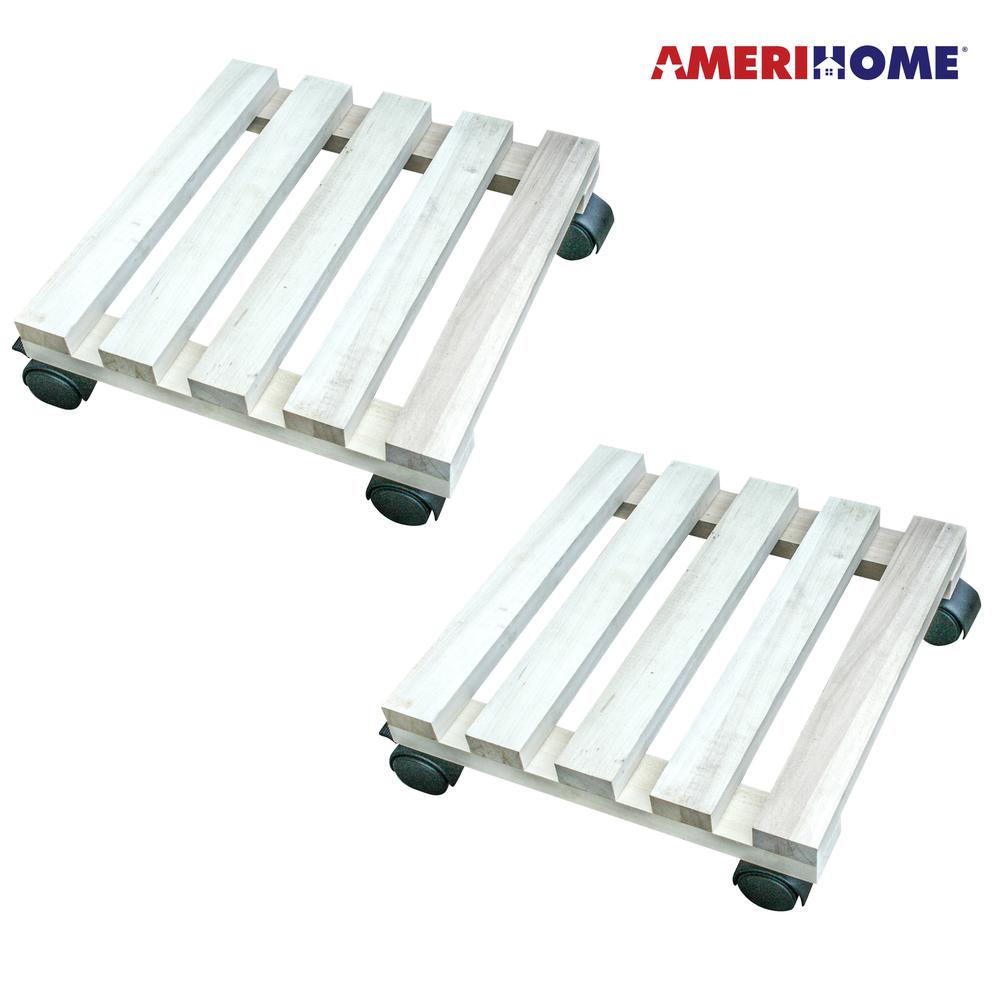 2 Piece Rolling Wood Plant Caddie - Square. Picture 1