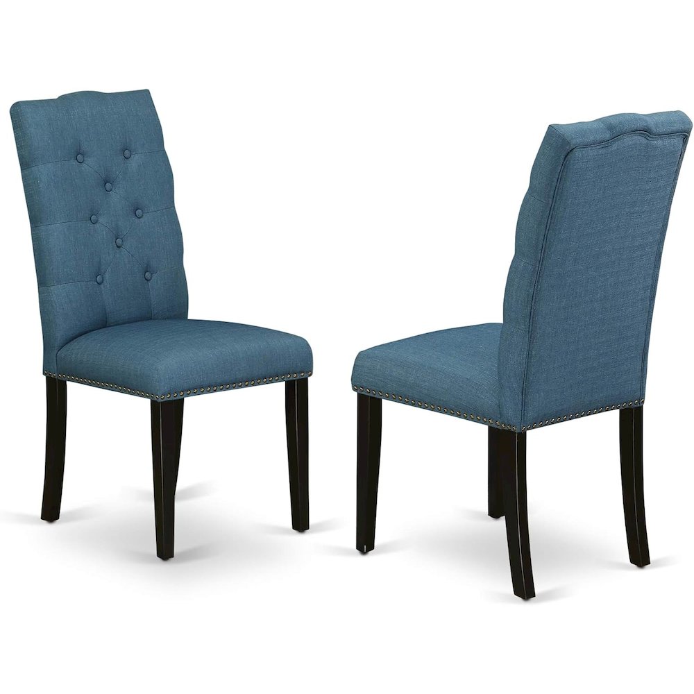 5 Piece Kitchen Table Set for 4 Includes a Rectangle Removable Leaf Dining Table and 4 Blue Linen Fabric Upholstered Chairs, 42x92 Inch, Walnut. Picture 4