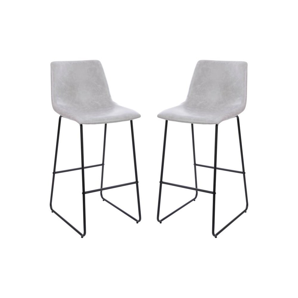 30 inch LeatherSoft Bar Height Barstools in Light Gray, Set of 2. Picture 1