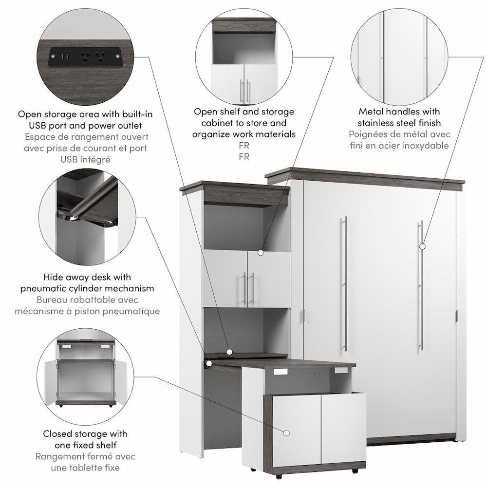 Orion Queen Murphy Bed with Storage Cabinet and Fold-Out Desk (97W). Picture 11