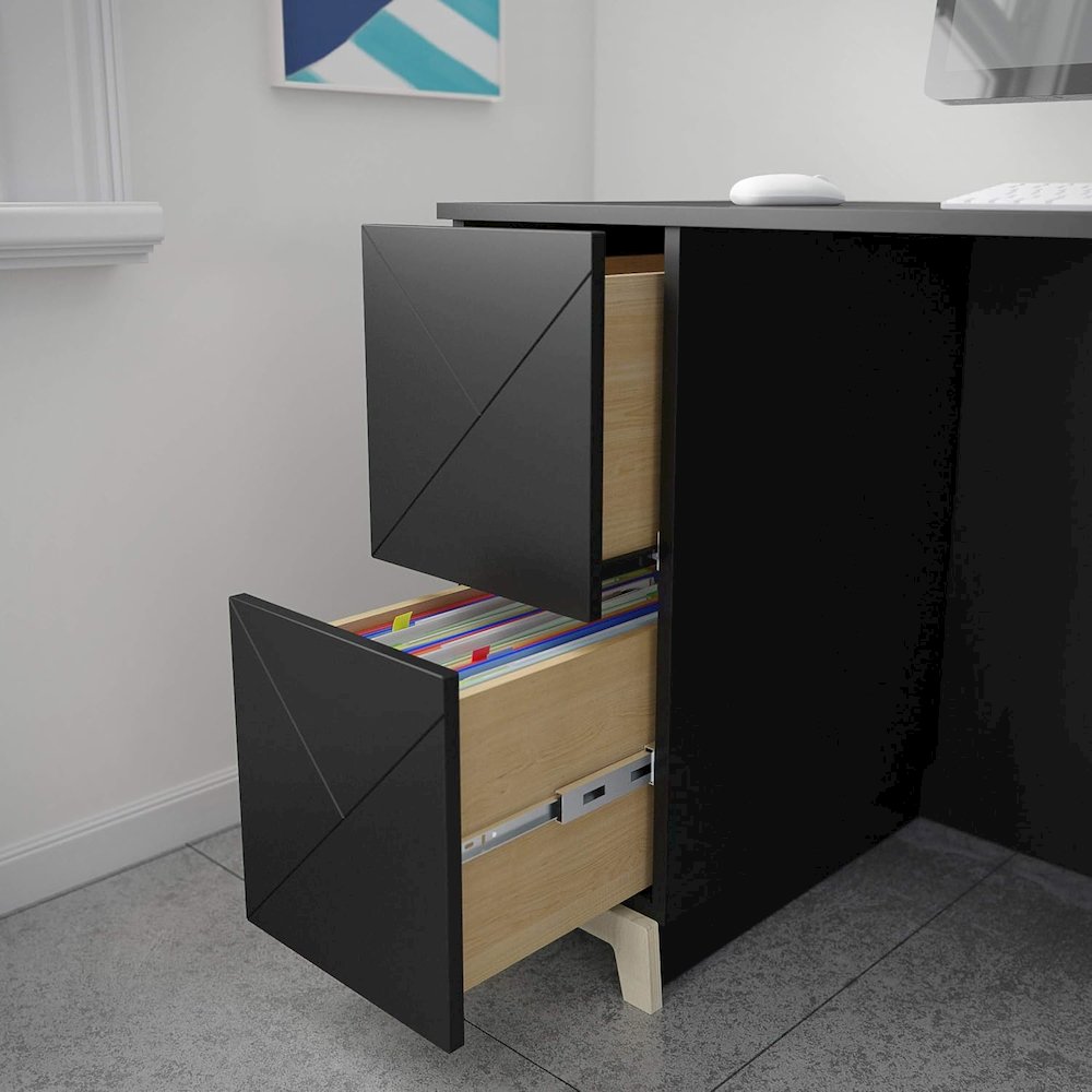 2-Drawer Home Office Desk, Black. Picture 4