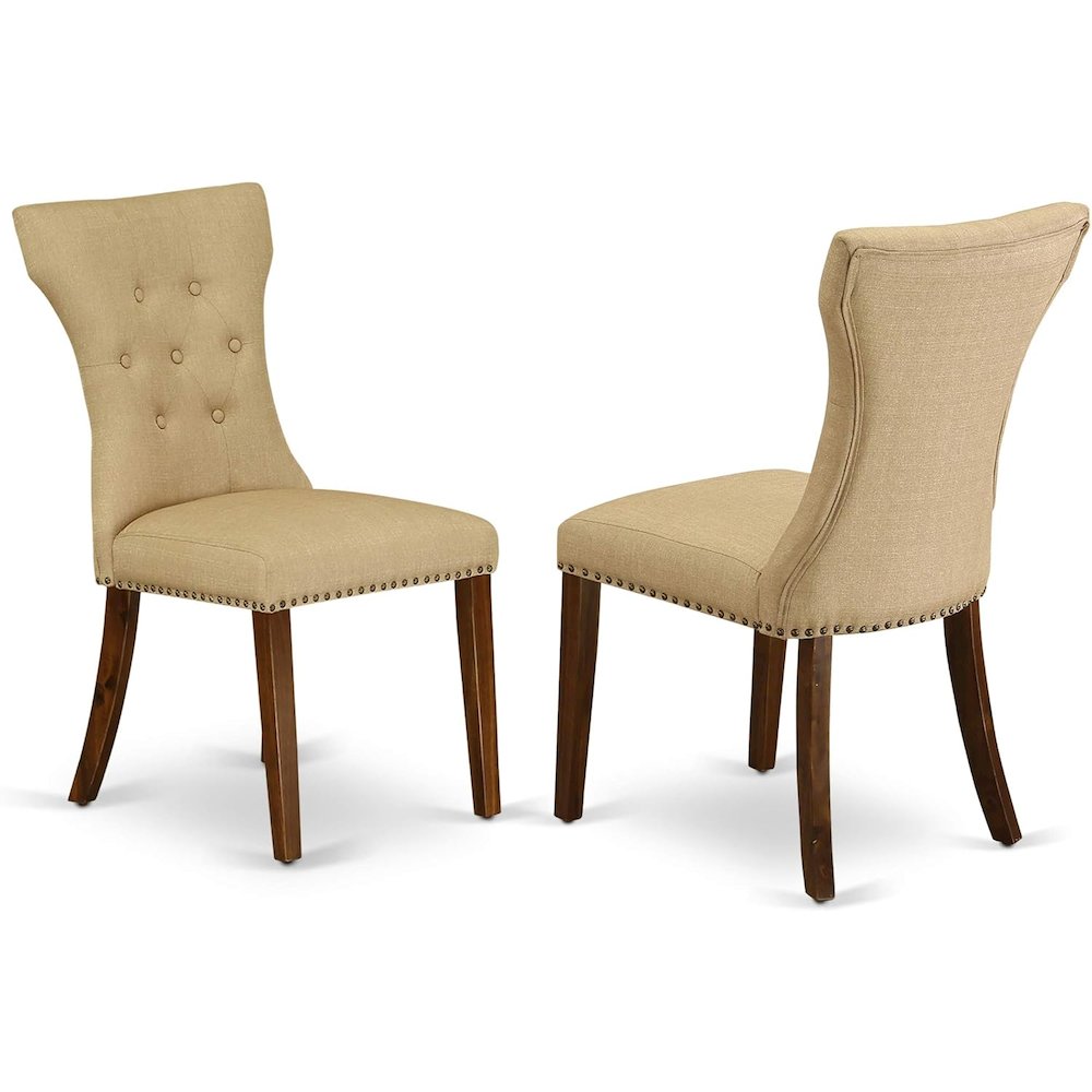 7 Piece Dining Room Table Set Consist of a Rectangle Wooden Table with Removable Leaf and 6 Brown Linen Fabric Upholstered Chairs, 42x92 Inch, Walnut. Picture 3