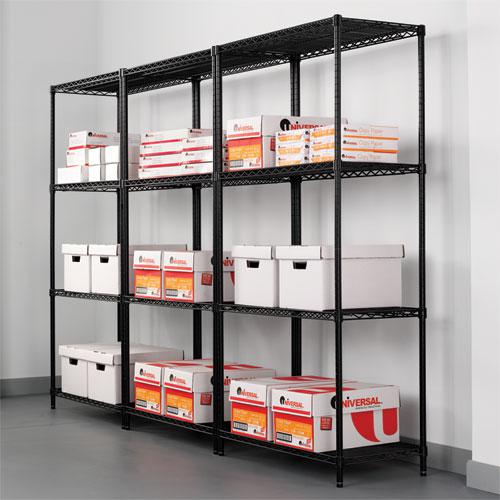 NSF Certified Industrial Four-Shelf Wire Shelving Kit, 36w x 24d x 72h, Black. Picture 5