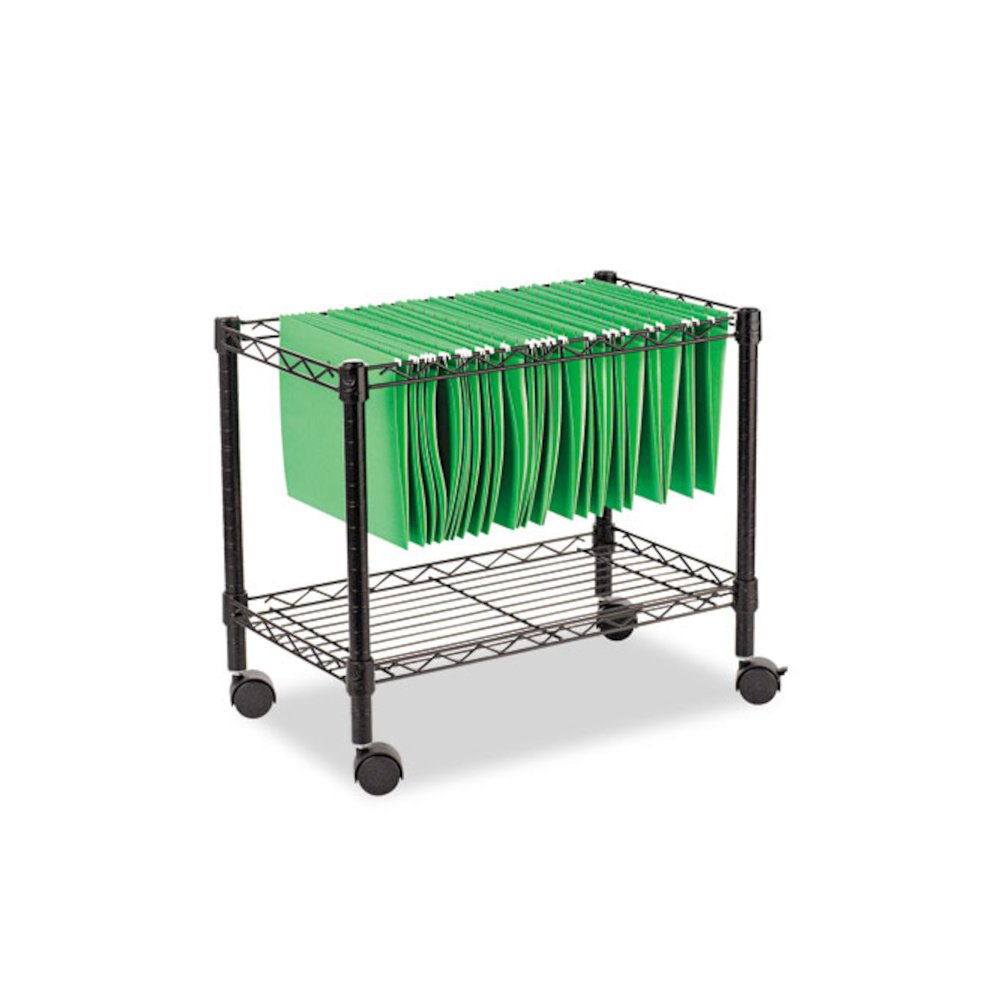 One-Tier File Cart for Side-to-Side Filing, Metal, 1 Shelf, 1 Bin, 24" x 14" x 21", Black. Picture 2
