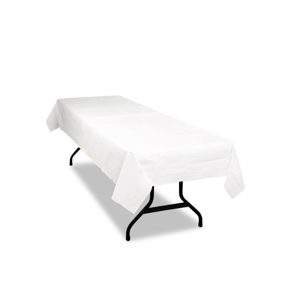 Table Set Poly Tissue Table Cover, 54" x 108", White, 6/Pack. Picture 1