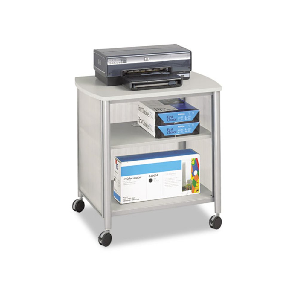 Impromptu Deskside Machine Stand, Metal, 3 Shelves, 100 lb Capacity, 26.25" x 21" x 26.5", Gray. Picture 1