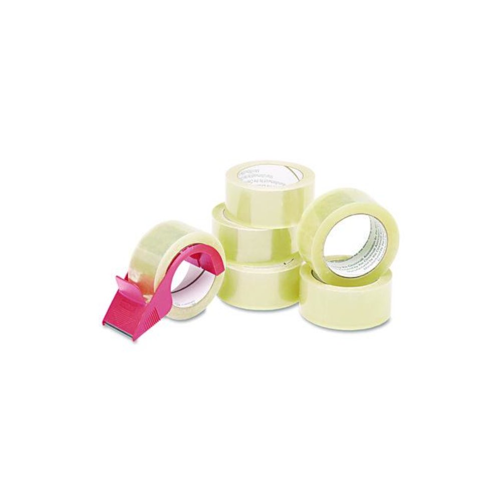 7510015796873, SKILCRAFT Commercial Package Sealing Tape with Handheld Dispenser, 3" Core, 2" x 55 yds, Clear, 6/Pack. Picture 1