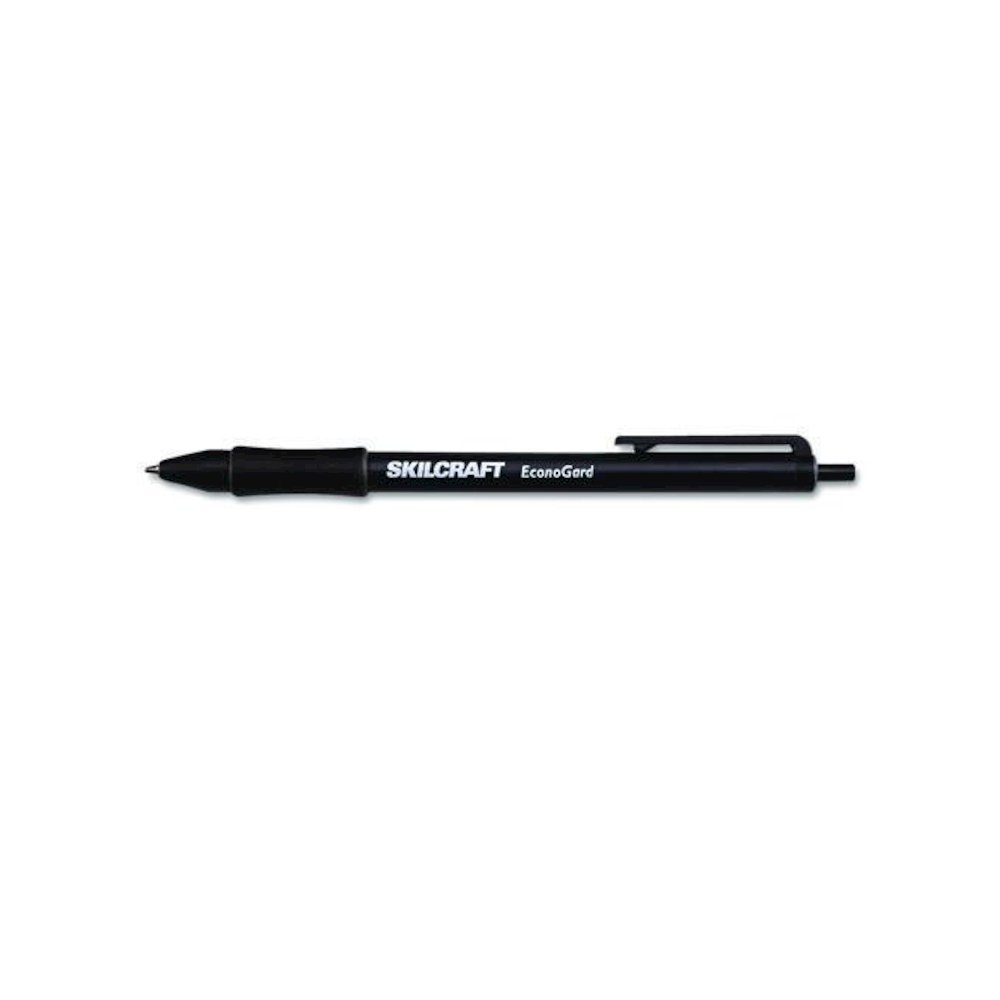 7520015425943, SKILCRAFT EconoGard Ballpoint Pen, Retractable, Medium 1 mm, Black Ink, Black Barrel, Dozen. Picture 1