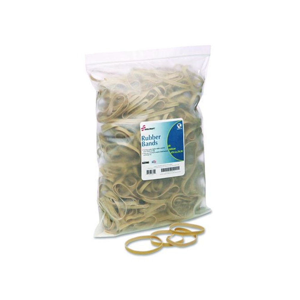7510010589974, SKILCRAFT Rubber Bands, Size 64, 0.03" Gauge, Beige, 1 lb Box, 400/Pack. Picture 1