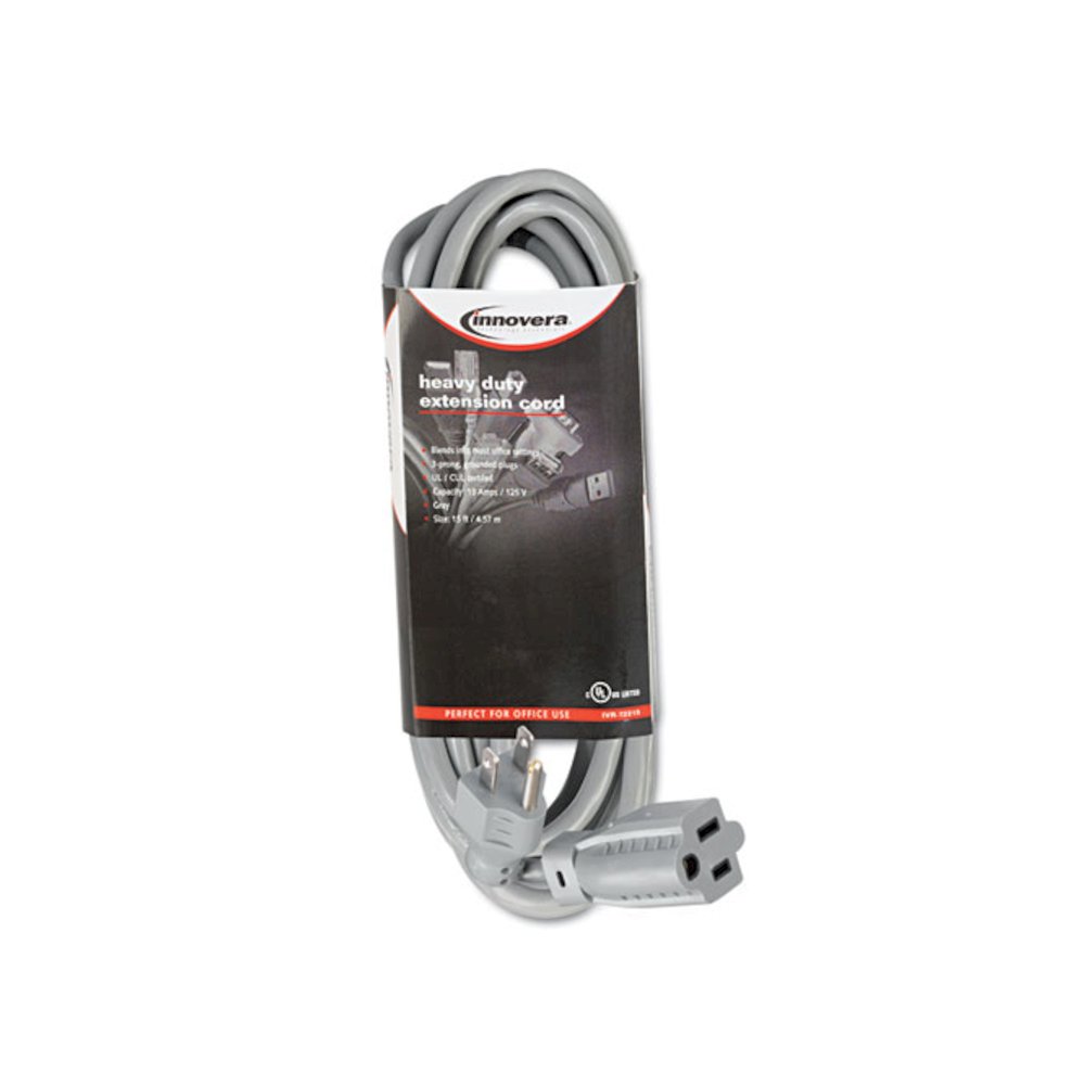 Indoor Heavy-Duty Extension Cord, 15 ft, 13 A, Gray. Picture 1