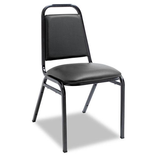 Padded Steel Stacking Chair, Supports Up to 250 lb, 18.5" Seat Height, Black Seat, Black Back, Black Base, 4/Carton. Picture 1