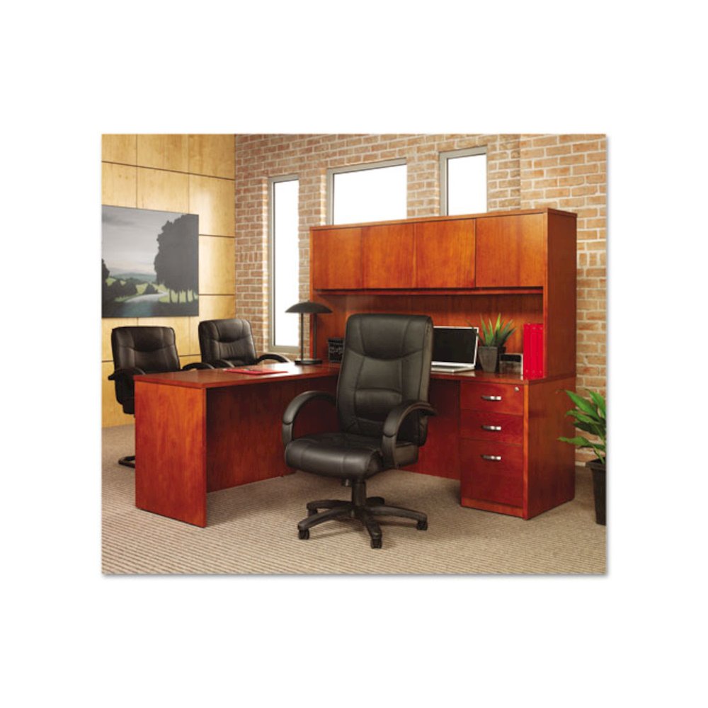 Alera Strada Series High-Back Swivel/Tilt Top-Grain Leather Chair, Supports Up to 275 lb, 17.91" to 21.85" Seat Height, Black. Picture 3