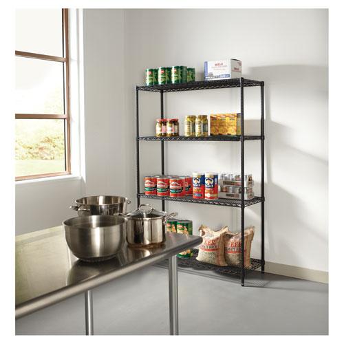 NSF Certified Industrial Four-Shelf Wire Shelving Kit, 48w x 18d x 72h, Black. Picture 5
