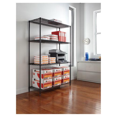 NSF Certified Industrial Four-Shelf Wire Shelving Kit, 48w x 18d x 72h, Black. Picture 4
