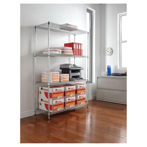 NSF Certified Industrial Four-Shelf Wire Shelving Kit, 48w x 18d x 72h, Silver. Picture 10