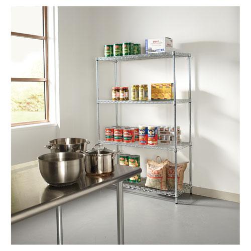 NSF Certified Industrial Four-Shelf Wire Shelving Kit, 48w x 18d x 72h, Silver. Picture 11