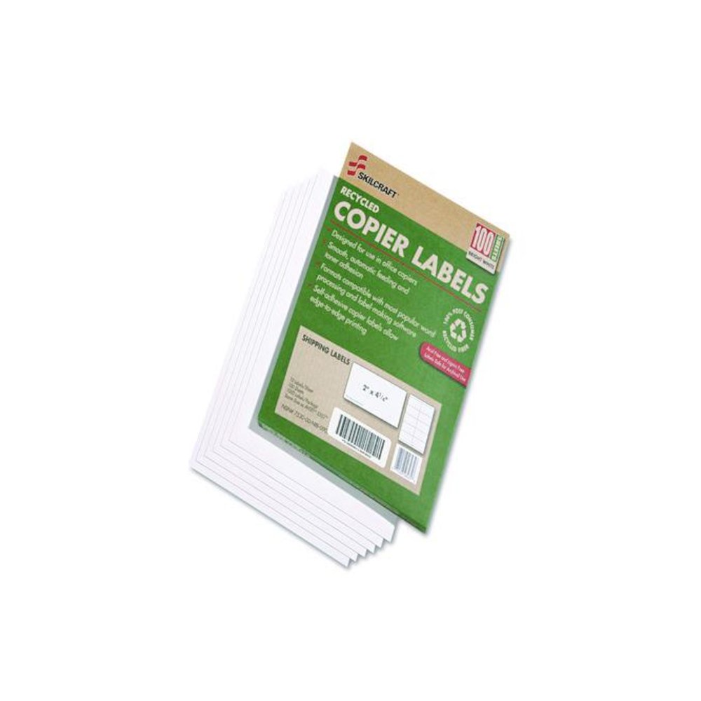7530015872621, SKILCRAFT Recycled Copier Labels, Copiers, 2 x 4.25, White, 10/Sheet, 100 Sheets/Box. Picture 1