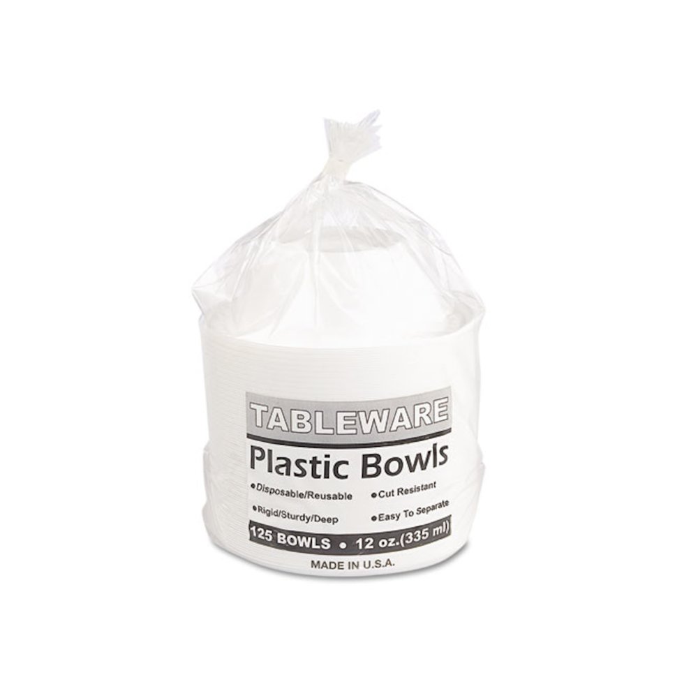 Plastic Dinnerware, Bowl, 12 oz, White, 125/Pack. Picture 3