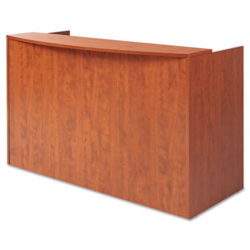 Alera Valencia Series Reception Desk with Transaction Counter, 71" x 35.5" x 29.5" to 42.5", Medium Cherry. Picture 2