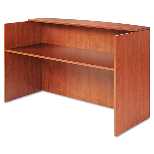 Alera Valencia Series Reception Desk with Transaction Counter, 71" x 35.5" x 29.5" to 42.5", Medium Cherry. Picture 1