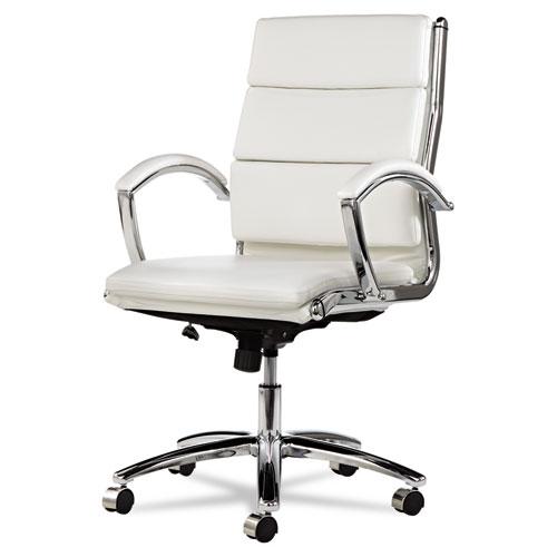 Alera Neratoli Mid-Back Slim Profile Chair, Faux Leather, Up to 275 lb, 18.3" to 21.85" Seat Height, White Seat/Back, Chrome. Picture 3