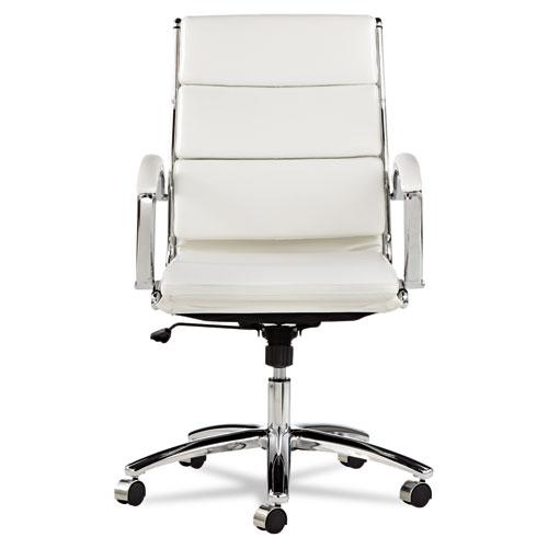 Alera Neratoli Mid-Back Slim Profile Chair, Faux Leather, Up to 275 lb, 18.3" to 21.85" Seat Height, White Seat/Back, Chrome. Picture 4