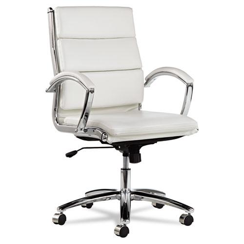 Alera Neratoli Mid-Back Slim Profile Chair, Faux Leather, Up to 275 lb, 18.3" to 21.85" Seat Height, White Seat/Back, Chrome. Picture 1