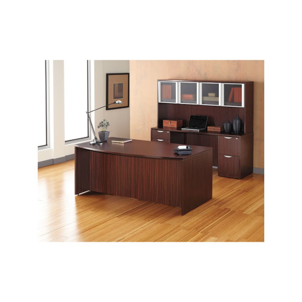Alera Valencia Series Bow Front Desk Shell, 71" x 41.38" x 29.63", Mahogany. Picture 5