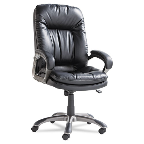 Executive Swivel/Tilt Bonded Leather High-Back Chair, Supports Up to 250 lb, 18.50" to 21.65" Seat Height, Black. Picture 6