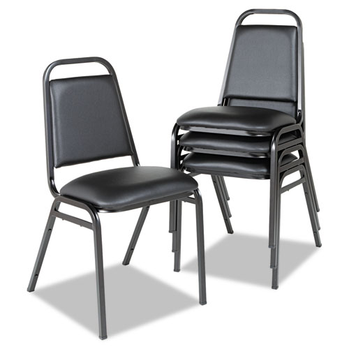 Padded Steel Stacking Chair, Supports Up to 250 lb, 18.5" Seat Height, Black Seat, Black Back, Black Base, 4/Carton. Picture 2