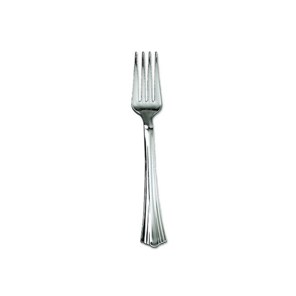 Heavyweight Plastic Forks, Reflections Design, Silver, 600/Carton. Picture 1
