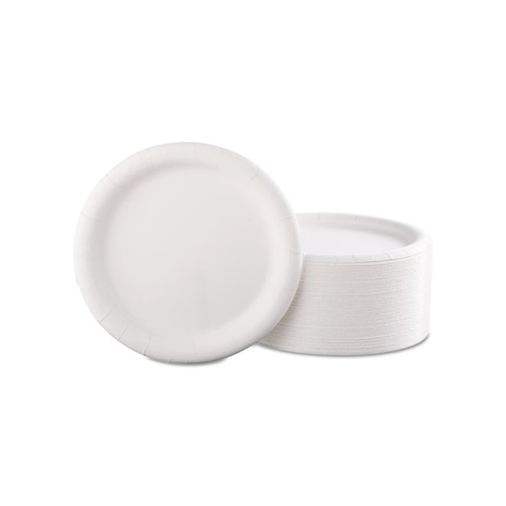 Premium Coated Paper Plates, 9" dia, White, 125/Pack, 4 Packs/Carton. Picture 3