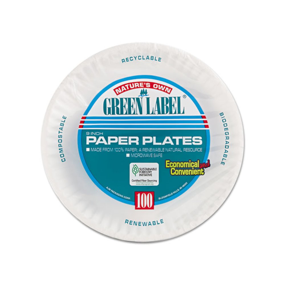 Paper Plates, 9" dia, White, 100/Pack, 12 Packs/Carton. Picture 2