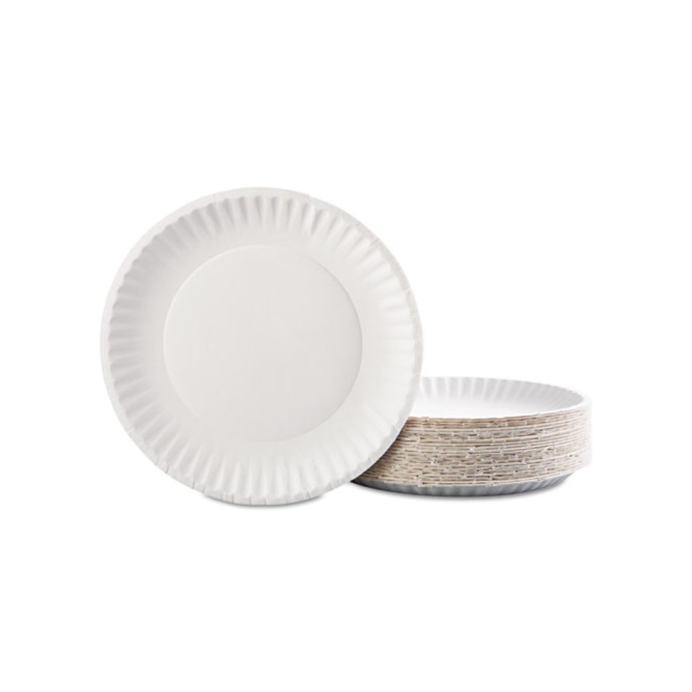 Paper Plates, 9" dia, White, 100/Pack, 12 Packs/Carton. Picture 4