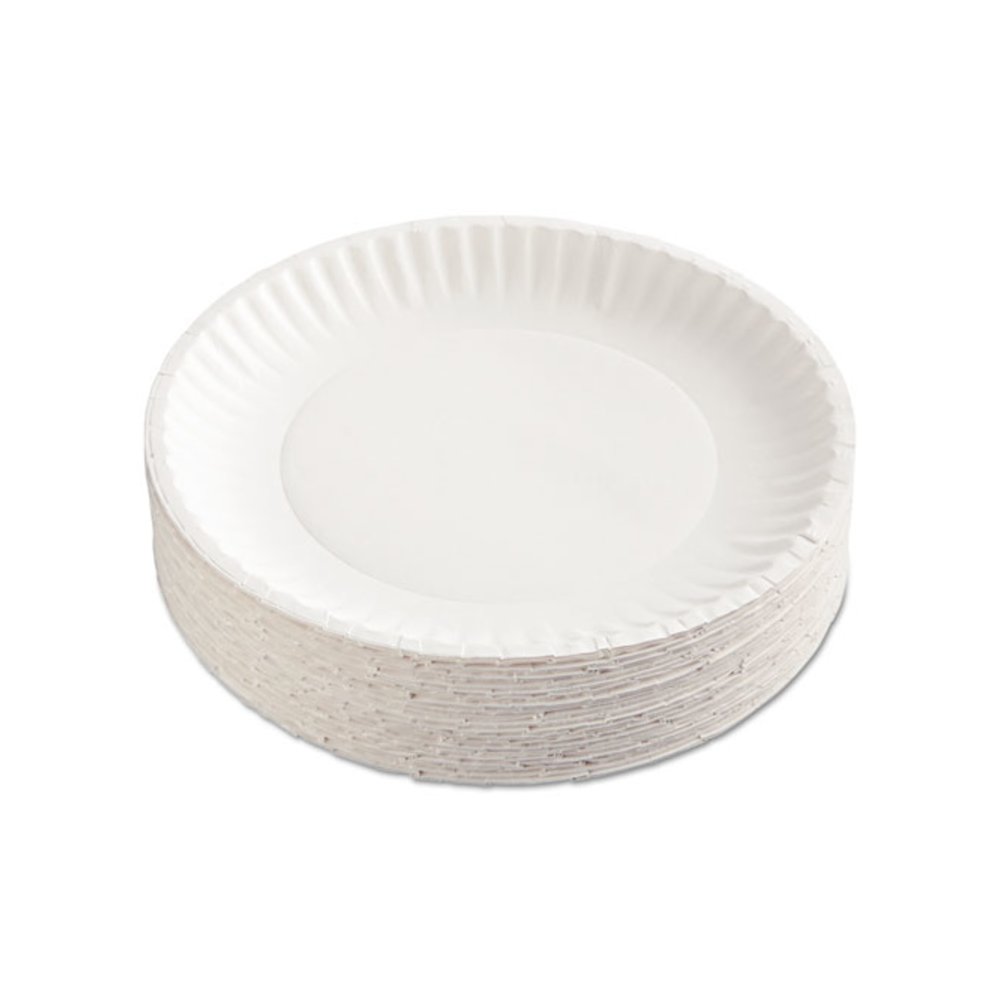 Paper Plates, 9" dia, White, 100/Pack, 12 Packs/Carton. Picture 1