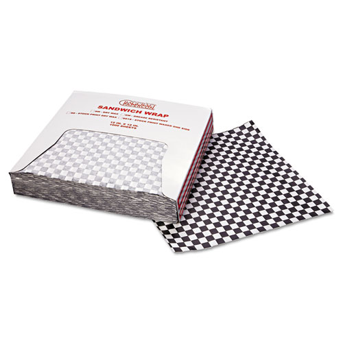 Grease-Resistant Paper Wraps and Liners, 12 x 12, Black Check, 1000/Box, 5 Boxes/Carton. Picture 3