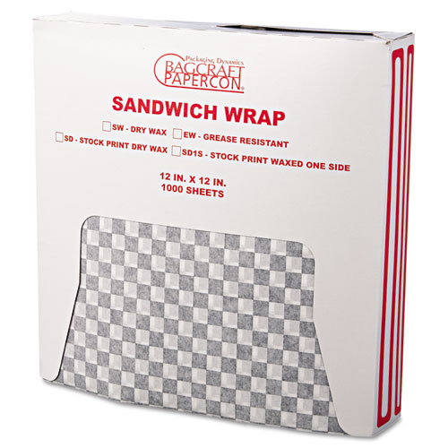 Grease-Resistant Paper Wraps and Liners, 12 x 12, Black Check, 1000/Box, 5 Boxes/Carton. Picture 1