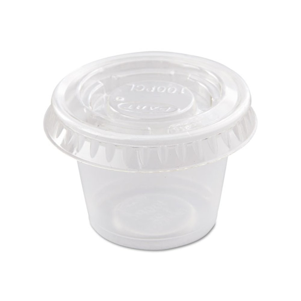 Portion/Souffle Cup Lids, Fits 0.5 oz to 1 oz Portion Cups, Plastic, Clear, 125/Pack, 20 Packs/Carton. Picture 3