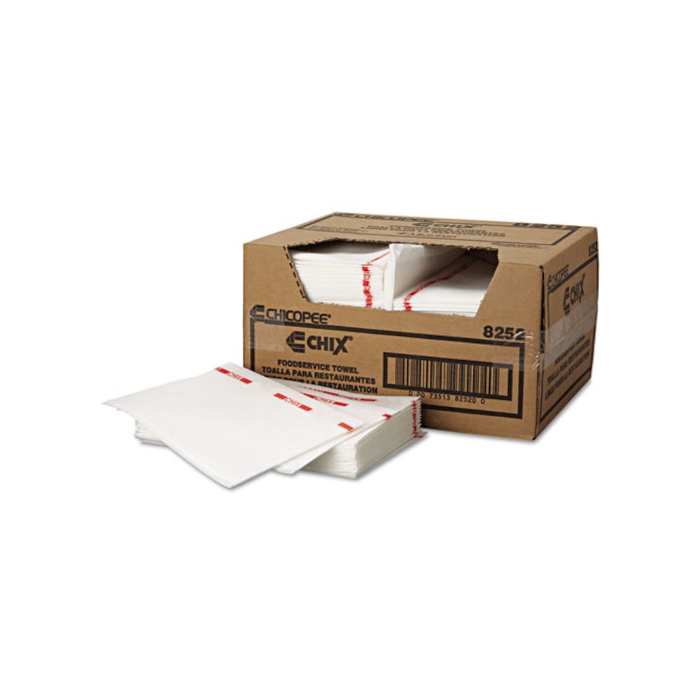 Food Service Towels, Cotton, 13 x 21, White/Red, 150/Carton. Picture 1