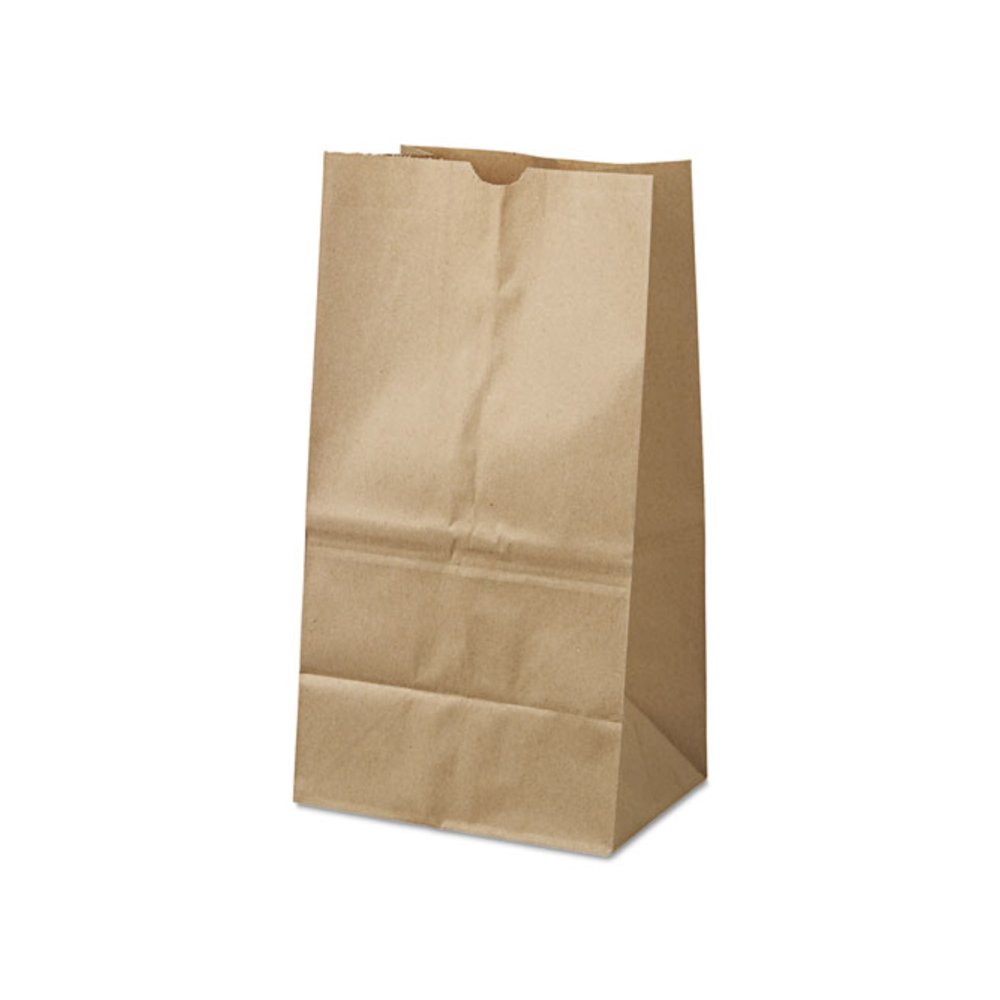 Grocery Paper Bags, 25# Squat Size, 40# Basis Weight, 8.25" x 5.25" x 16.13", Kraft, 500/Bundle. Picture 1