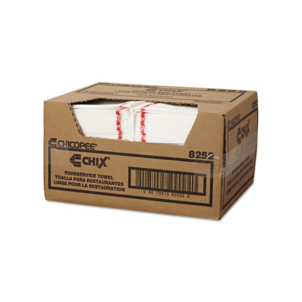 Food Service Towels, Cotton, 13 x 21, White/Red, 150/Carton. Picture 2