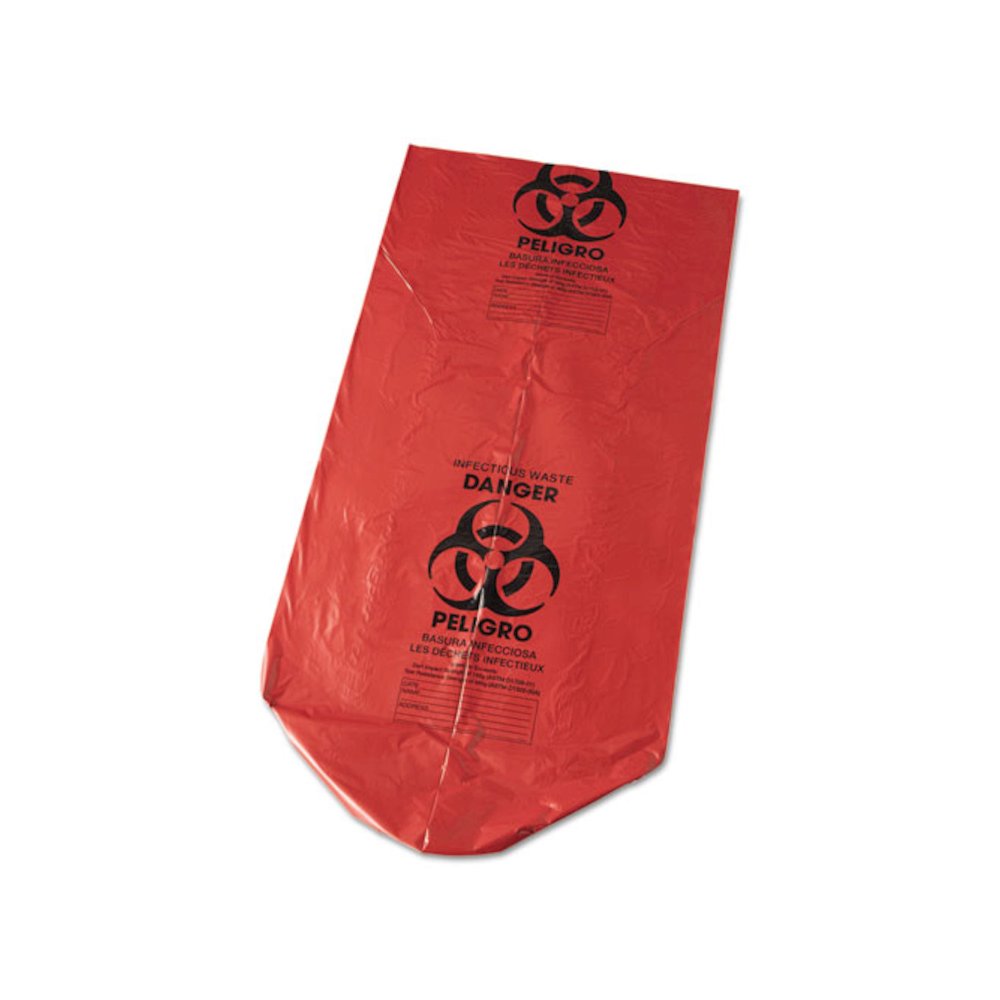 Low-Density Commercial Can Liners, Infectious Waste Biohazard, 45 gal, 1.3 mil, 40" x 46", Red, Interleaved, 20/RL, 5 RL/CT. Picture 2