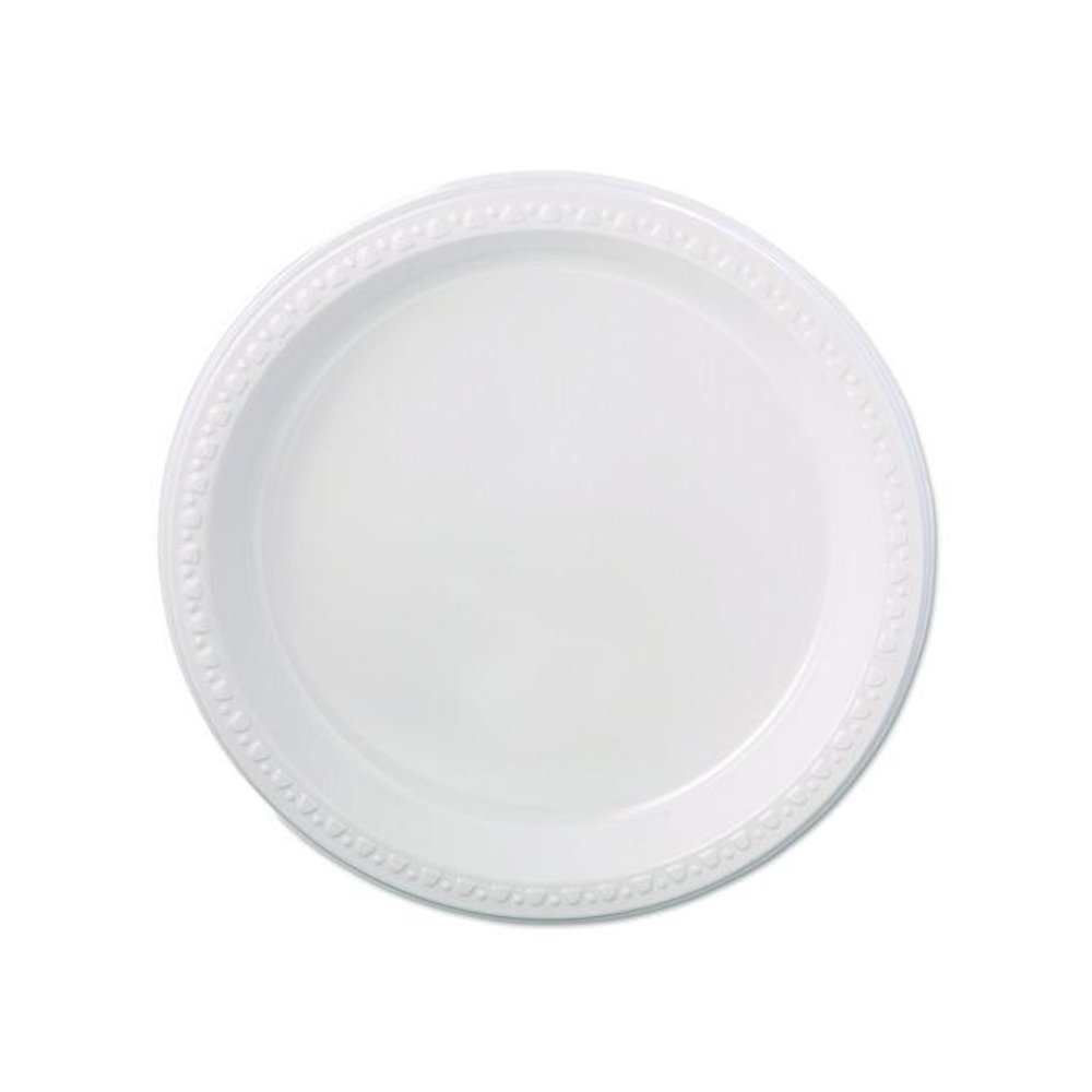 Heavyweight Plastic Plates, 9" dia, White, 125/Pack, 4 Packs/Carton. Picture 2