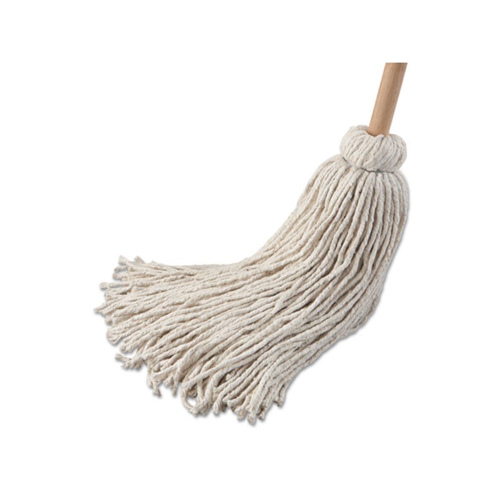 Handle/Deck Mop, #32 White Cotton Head, 54" Natural Wood Handle, 6/Pack. Picture 1