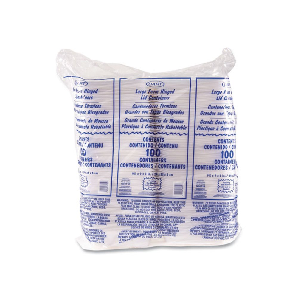 Foam Hinged Lid Containers, 9.01 x 9.4 x 3.1, White, 200/Carton. Picture 2