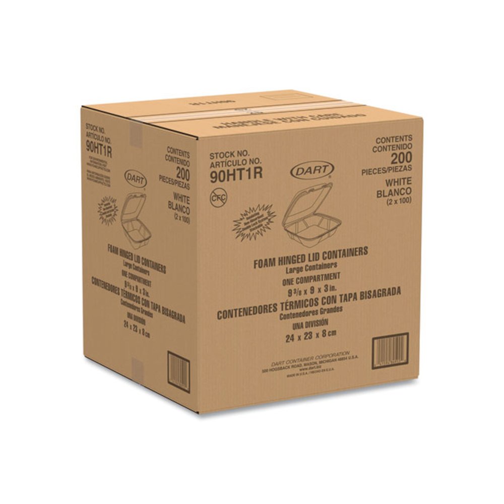 Foam Hinged Lid Containers, 9.01 x 9.4 x 3.1, White, 200/Carton. Picture 4